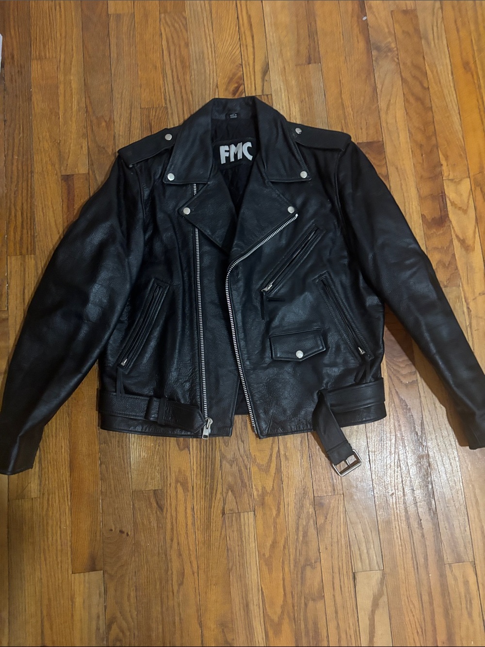 FMC Unisex Black Leather Motorcycle Biker Jacket